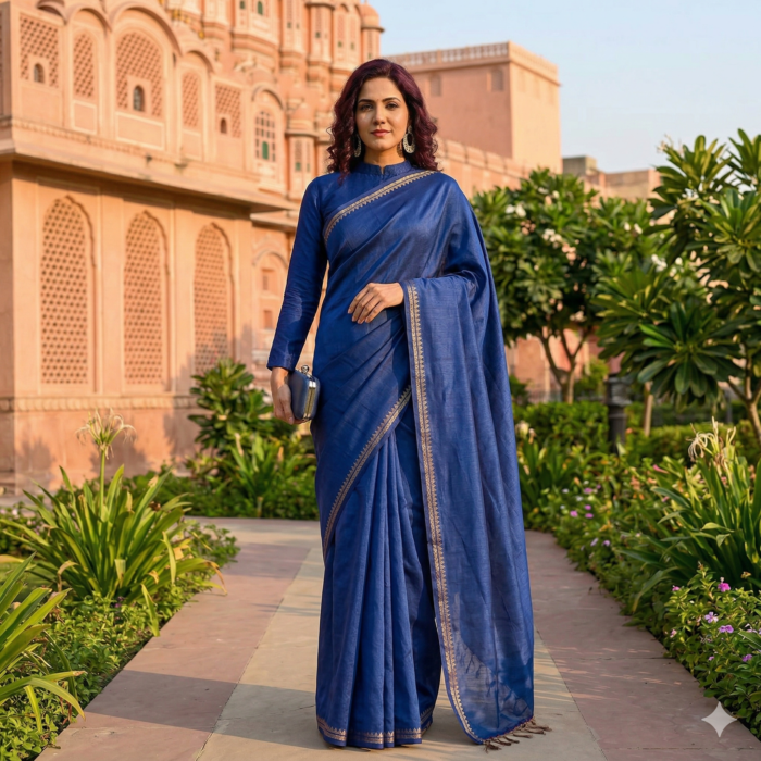 Pure Tussar Silk Saree with Gold Zari Border | Antariya